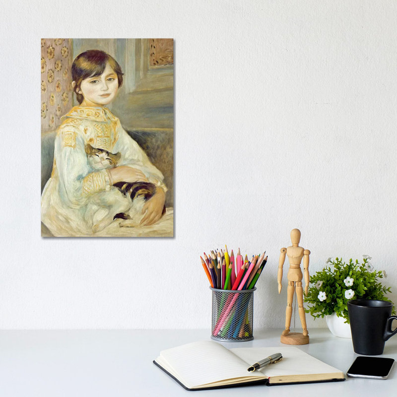 Julie Manet with Cat, 1887 by Pierre-Auguste Renoir - 1 Piece Wrapped Canvas Painting, 20.32 cm H x 30.48 cm W