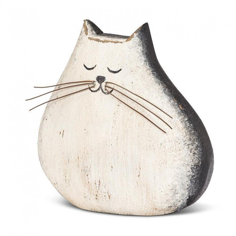 White And Black Cat Figurine, 4.50" H x 4" W x 2.50" D