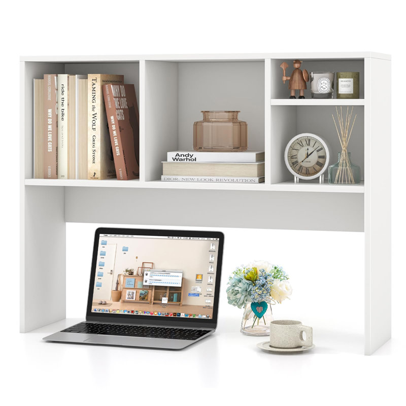 Tabletop Bookcase, Wooden Tabletop Bookcase With 4 Compartments And Open Back Compartment, White