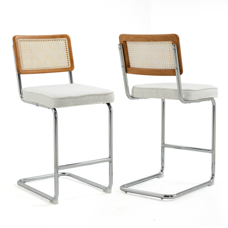 Tabouret de comptoir Avalyna, Tabouret de comptoir (siège d'une hauteur de 26 p, Blanc, Chrome