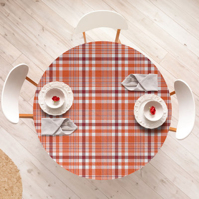Gracie Oaks Fashion Fitted Round Tablecloth 36"- 40" Diameter Vermilion and Burnt Orange