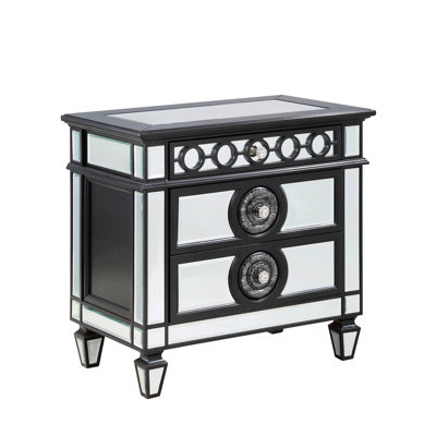 Mirrored Nightstand With 2 Drawers Wooden Bedside Table For Home