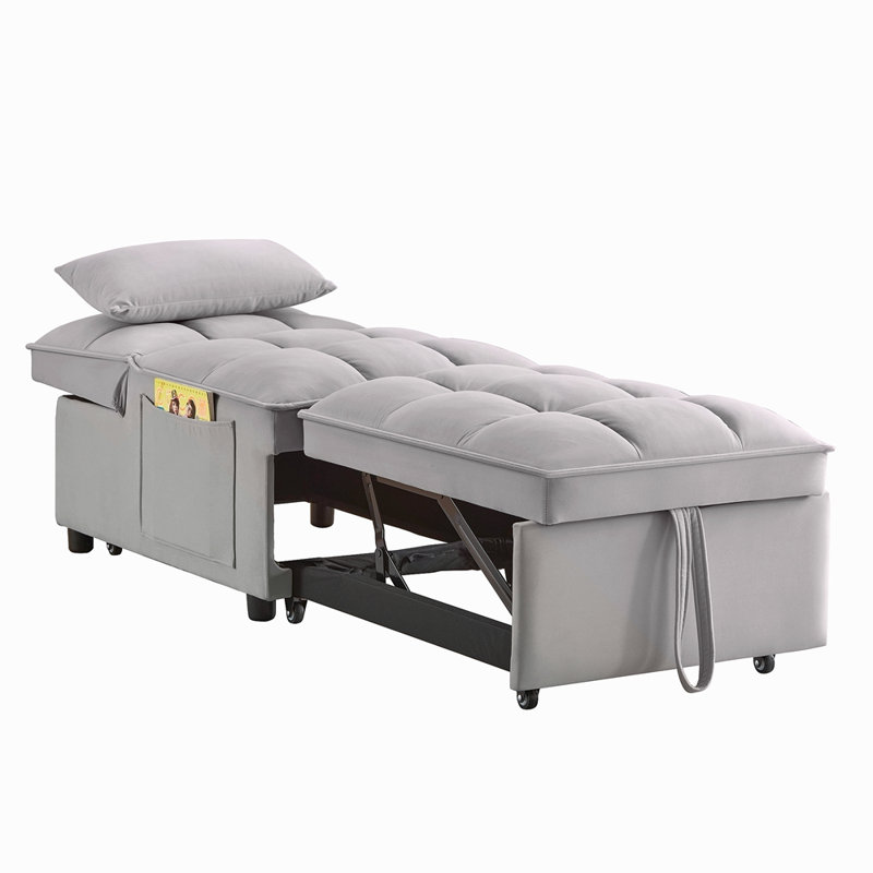 Canapé-lit simple multifonctionnel 4 en 1 avec poches de rangement, canapé-lit simple capitonné avec dossier réglable et coussins, méridienne convertible
