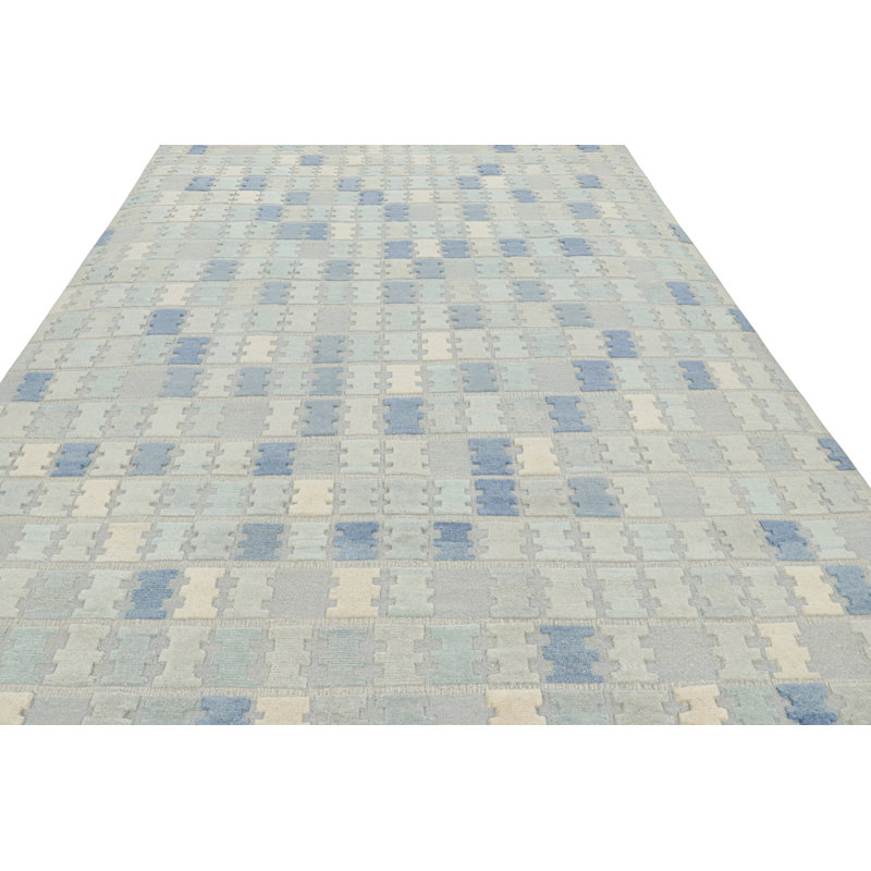 Rug & Kilim’S Scandinavian Style Rug In Blue, Cream & Gray Geometric Patterns