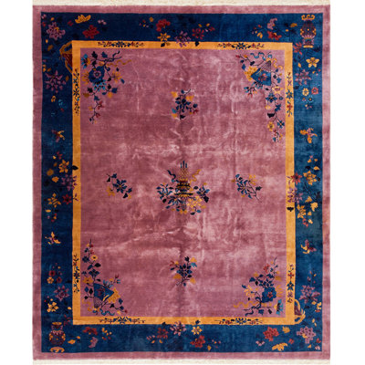 Tapis antique chinois - art déco mauve floral des années 1920