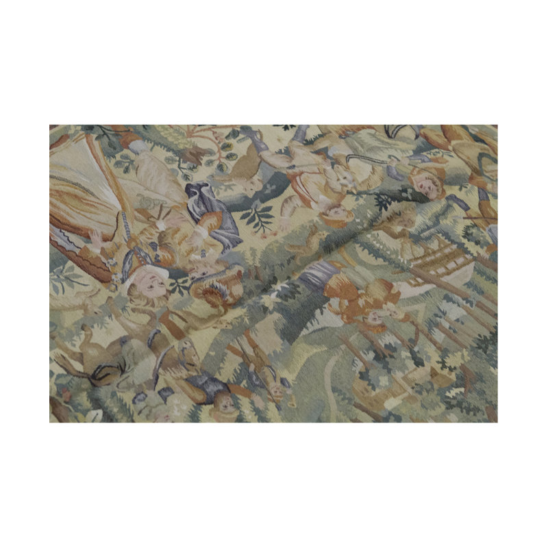 Hand-Knotted High-Quality Gold and Green Area Rug