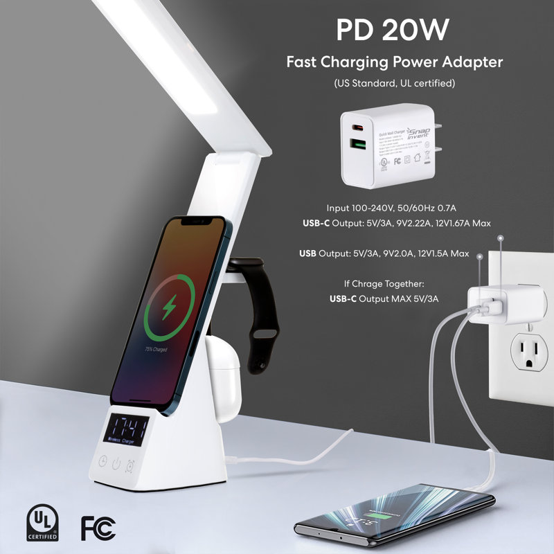 Lampe de table à chargement sans fil à DEL Sein pour Apple Station d'accueil pour Apple AirPods Apple Watch, Blanc