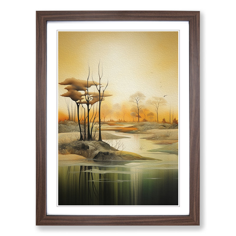 Landscape Contemporary - Single Picture Frame Print on Wood, 34cm H x 25cm W x 2cm D, Walnut Framed
