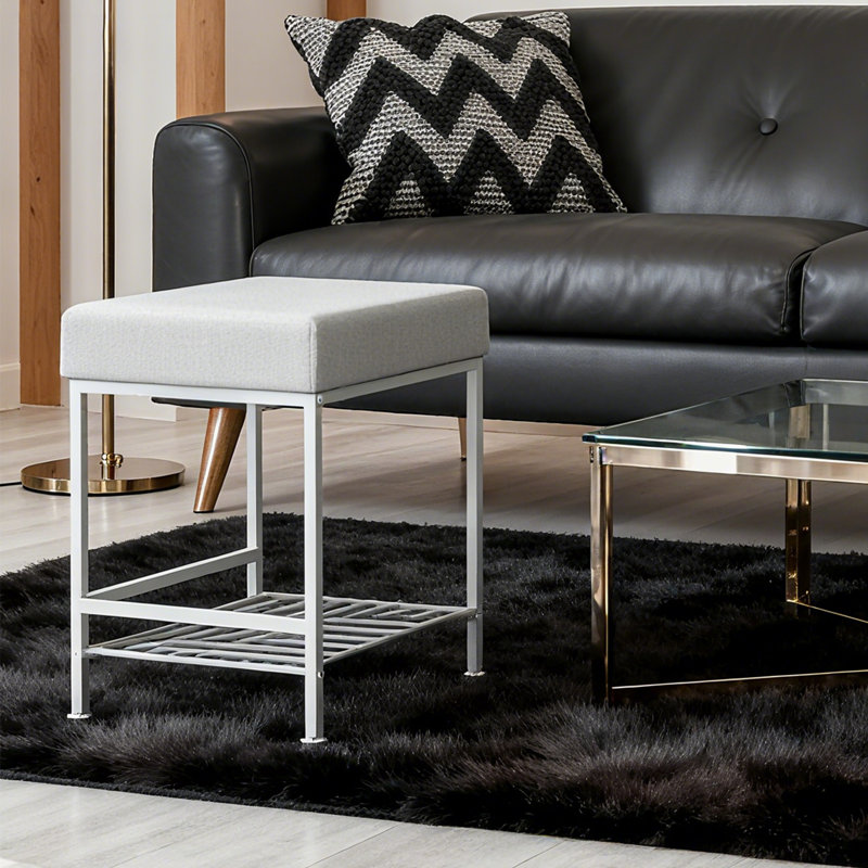 Tabouret carré en cuir, Blanc
