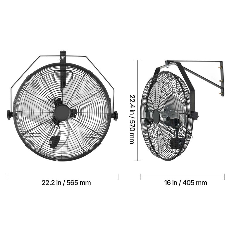 Ventilateur mural, ventilateur mural de 18 po avec protection IP44, 3 vitesses, longue distance de circulation d'air, angle de rotation réglable, puissant pour l'industrie, commercial, garage, atelier