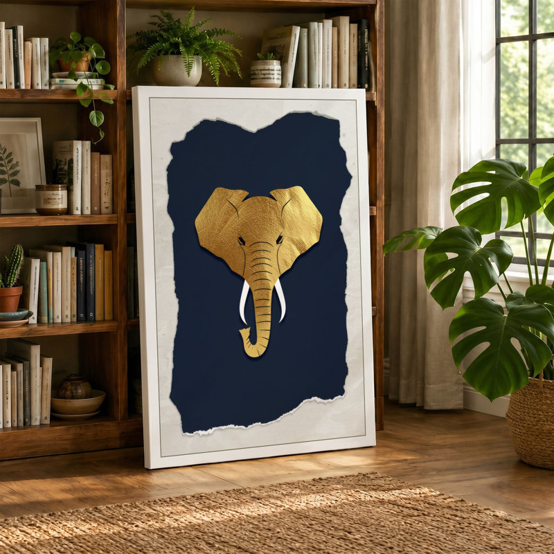 Golden Elephant Head Maximalist - Wrapped Canvas, 36x24 - 91.4 x 61.0 cm, Teal Border