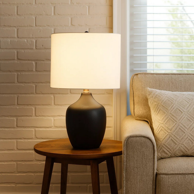 Lighting, Table Lamp, Black, Ivory, 22" H x 13" W x 13" D