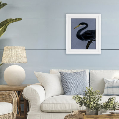 Reproduction sous verre encadrée d'un héron perché noir, design par Grace Popp