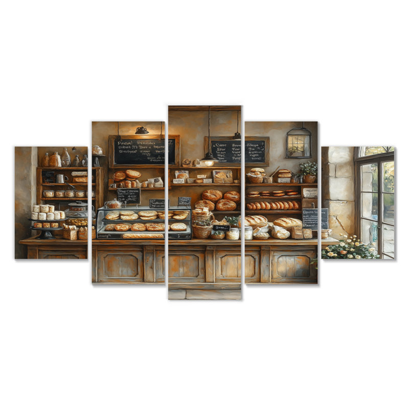 «French Cafe Baguette Paris Shop I», ensemble d'art mural sur toile French Cafe