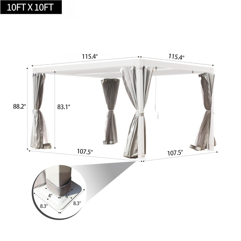 10 × 10ft Aluminum Louvered Pergola with Adjustable Roof, Privacy Curtains and Netting for Patio, Deck, Garden, Yard and Beach