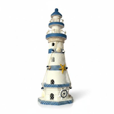 Striped Lighthouse With Fishnet Accent Figurine