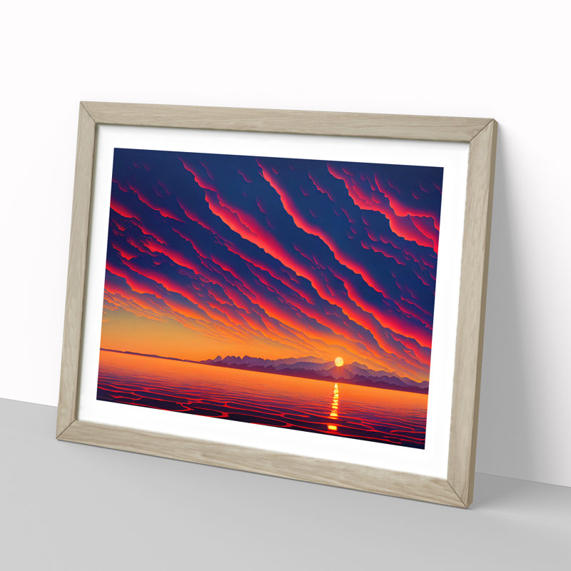 Contemporary Ocean Sunset - Framed Print, 34cm H x 46cm W x 2cm D, Oak