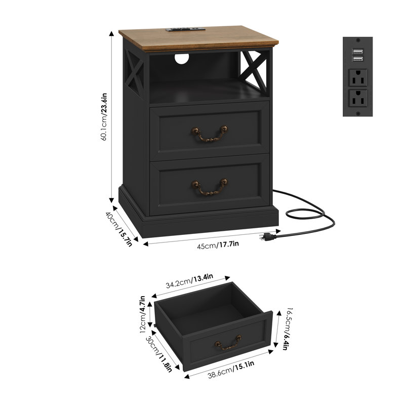 Ensemble de chambre à coucher 3 pièces, lit en velours côtelé à DEL à profil haut + 2 tables de chevet avec DEL et station de charge