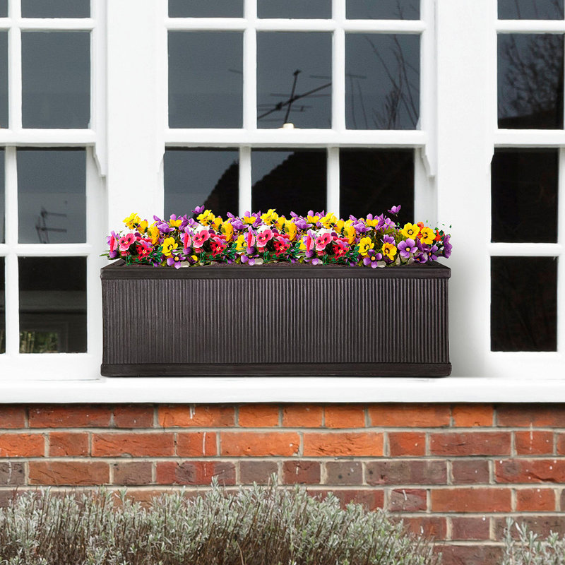 Large Window Box Planter, Frostproof Outdoor Plant Pot, Vintage Style Ribbed Windowsill Planter, Narrow Garden Planter with Drainage Holes