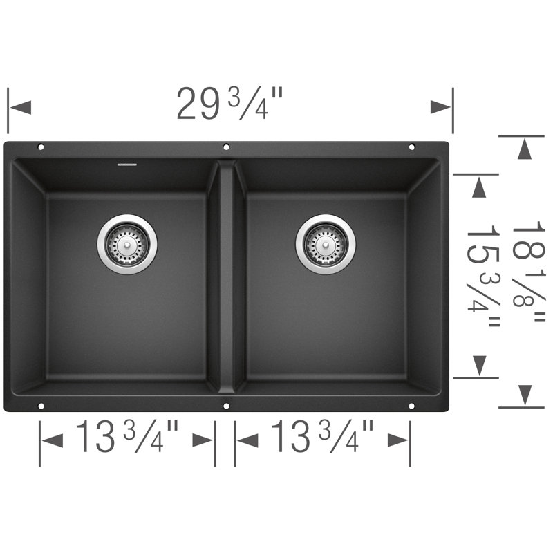Precis SILGRANIT 29" L X 18.13'' W Double Bowl Undermount Kitchen Sink, Anthracite