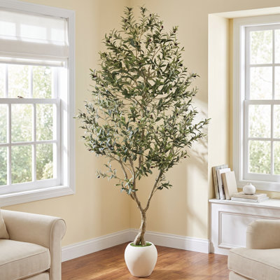 8ft Faux Olive Tree in White Planter, Lifelike Artificial Olive Plant for Home and Office Decor