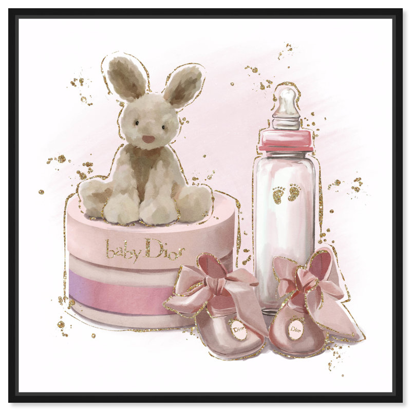 Cadeaux de lapin et de bébé - Impression sur toile, Cadre flottant noir, H 12 po x l 12 po