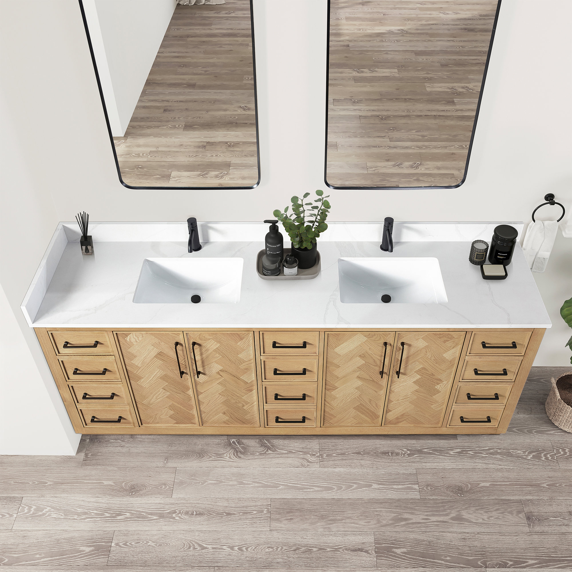 Millwood Pines Dianabasi 84" Double Bath Vanity with Silk White Quartz Stone Top | Wayfair