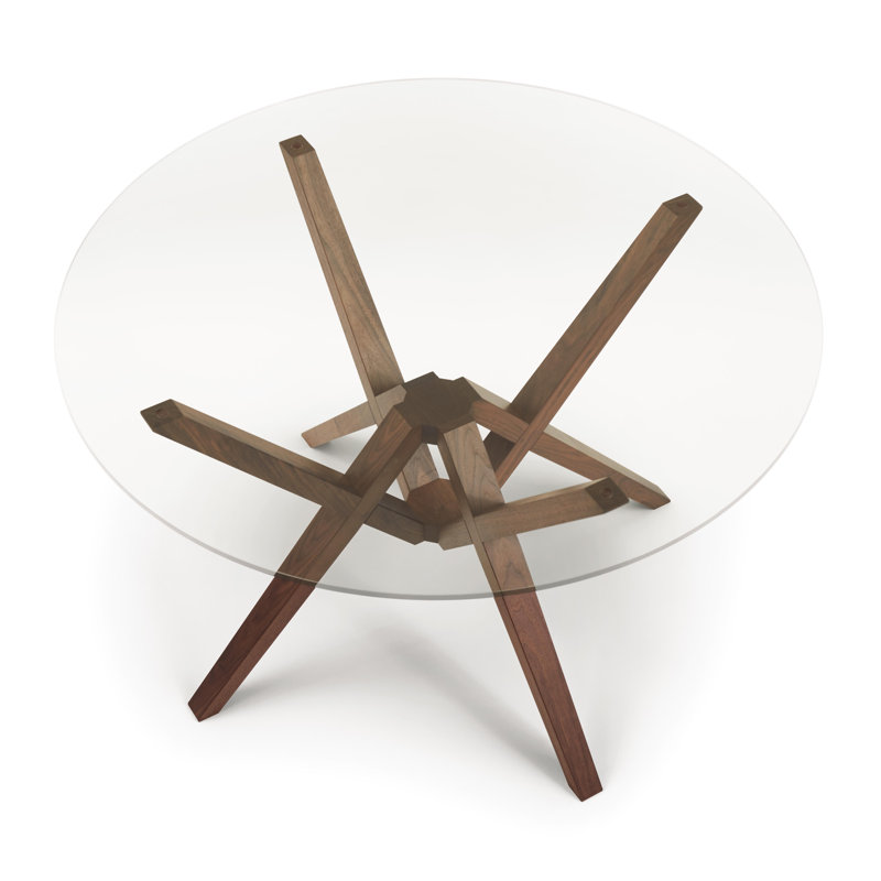 Exeter Round Glass Top Table, 30" H x 48" L x 48" W, Natural Walnut