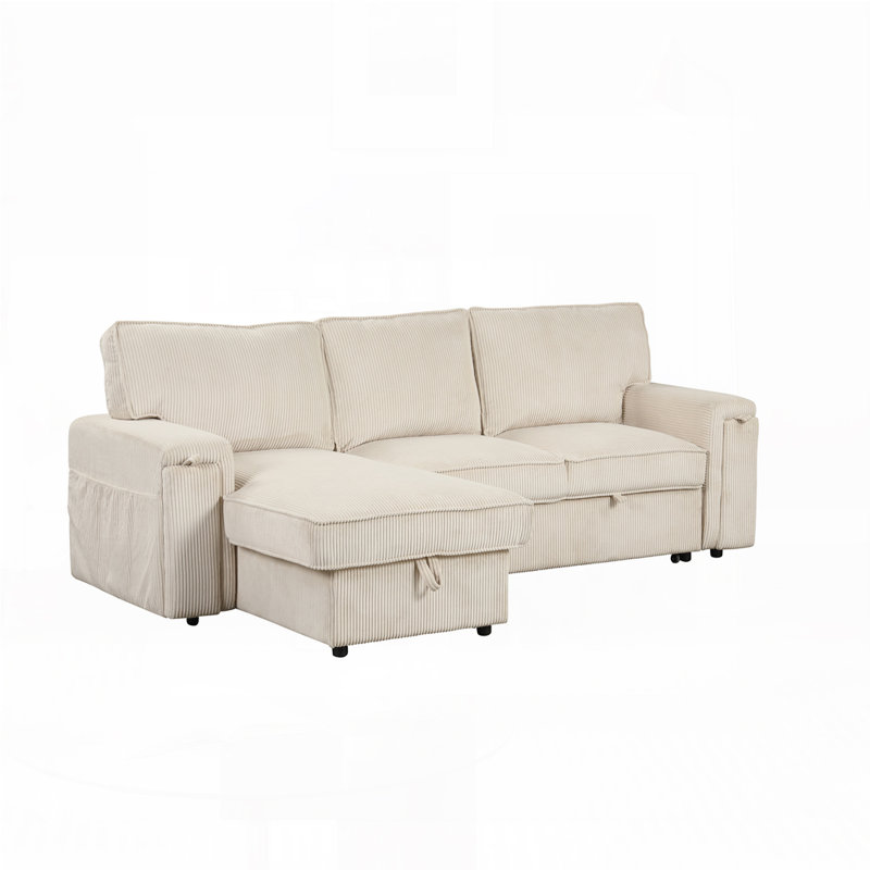 Kat 96.1'' Square Arms Sofa, Beige Corduroy