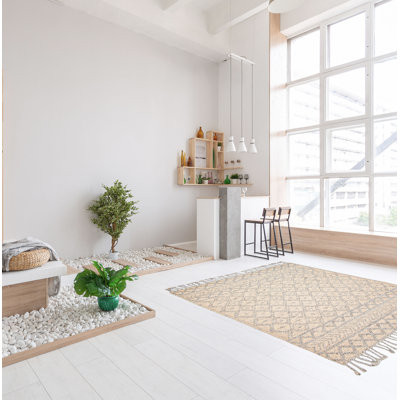 Tapis rectangulaire nouvel âge en laine brun clair unique 5 pi 2 po x 7 pi 5 po Brieonna