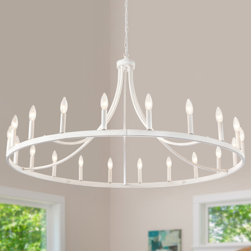 Hendon 20- Light Large Farmhouse Wagon Wheel Chandelier Candle Style Rustic Round Lights Fixture for Kitchen Island Living Room Foyer Entryway