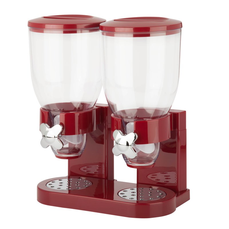 Red and Clear Double Dry Food Dispenser with Portion Control