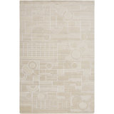 Hand Knotted Wool Geometric Area Rug in Tan