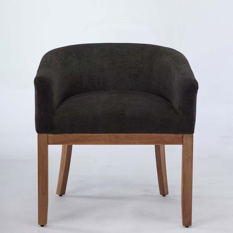 Mid-Century Modern Upholstered Barrel Armchair – Farmhouse Linen Dining Chair with Solid Hardwood Frame, 19”W, Anti-Scratch Legs, Versatile for Kitchen, Office & Living Room – Easy Assembly