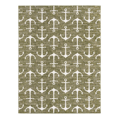 Tapis d'intérieur / extérieur en plastique tissé à la machine Glidden - vert / ivoire