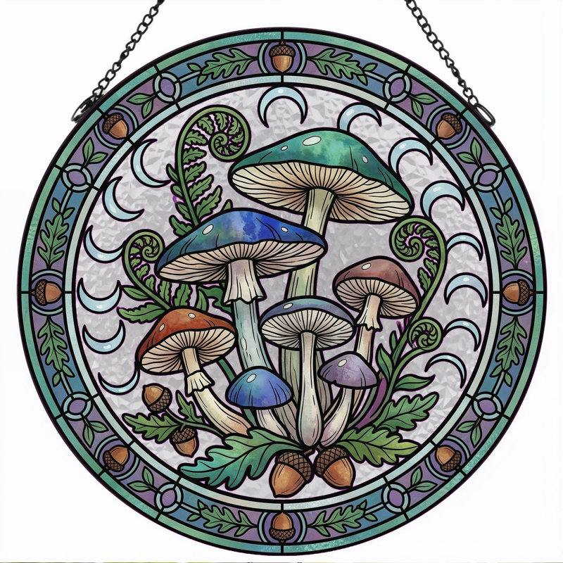 Panneau de vitrail en forme de fougère champignon, H 12 po, H 12 po
