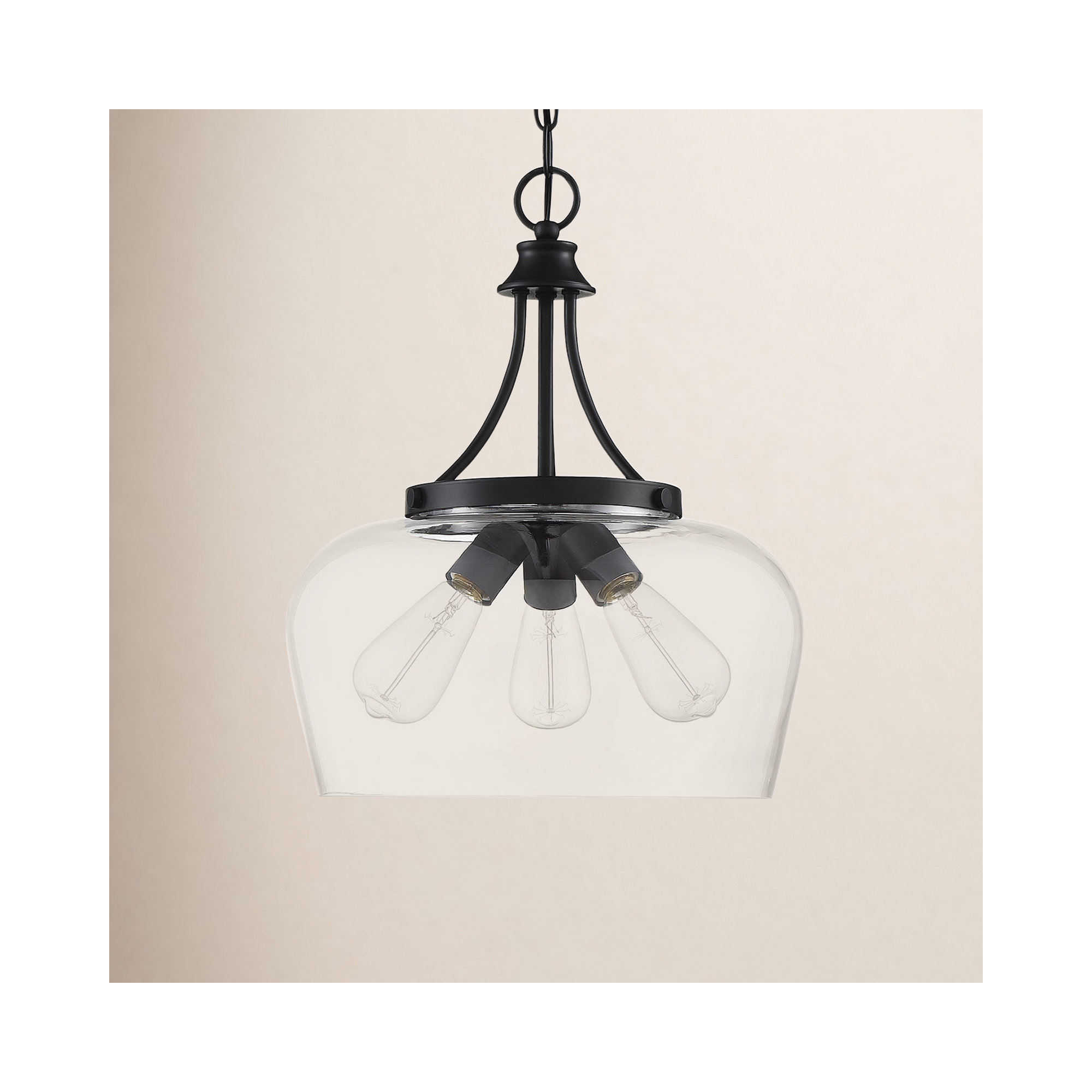 Breena 3 Light Glass Dimmable Pendant, Matte Black