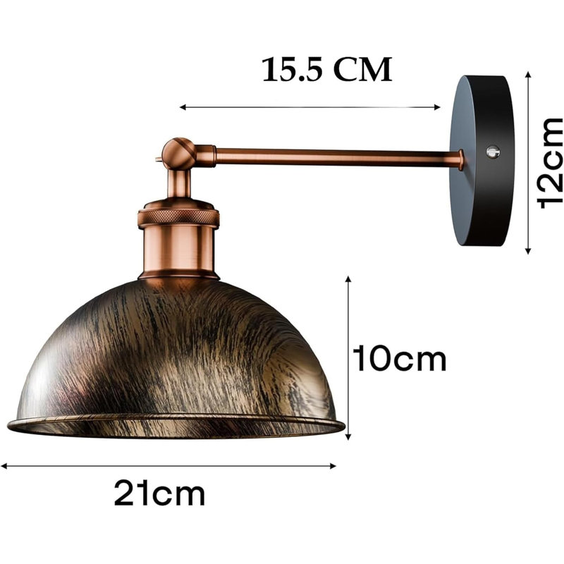 Dome Metal Wall Sconce, 180° Adjustable Industrial Wall Lamp for Bedside, Study, Kitchen, and Living Room Décor., Orange