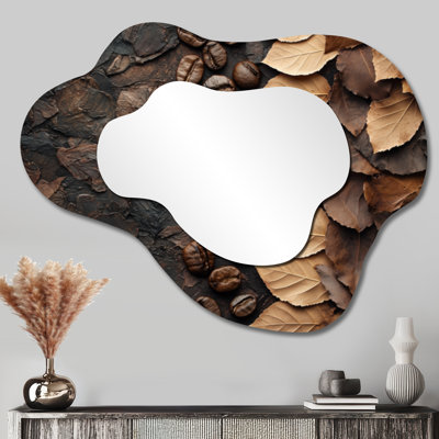 Espresso Leaves Veins Of Nature I - miroir décoratif asymétrique à feuilles, miroir mural traditionnel irrégulier, imprimé sur métal