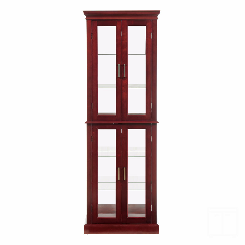 Cabinet Lighted Diapaly Cabinet With Adjustable Shelves And Mirrored Back Panel, Tempered Glass Doors, Walnut