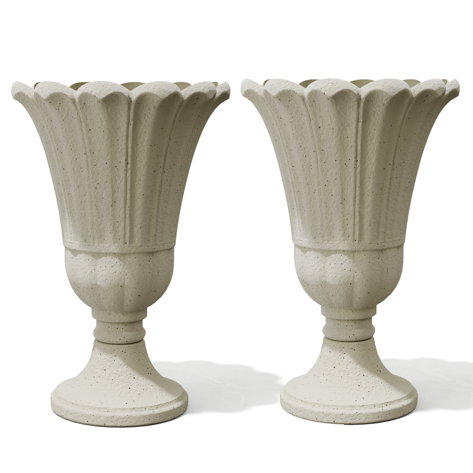 ChicFurnit 2-Pack Petal Shaped Pedestal Planters, 23.6" Tall Outdoor Flower Pots With Solid Base, Elegant Pattern, Weather-Resistant HDPE | Wayfair