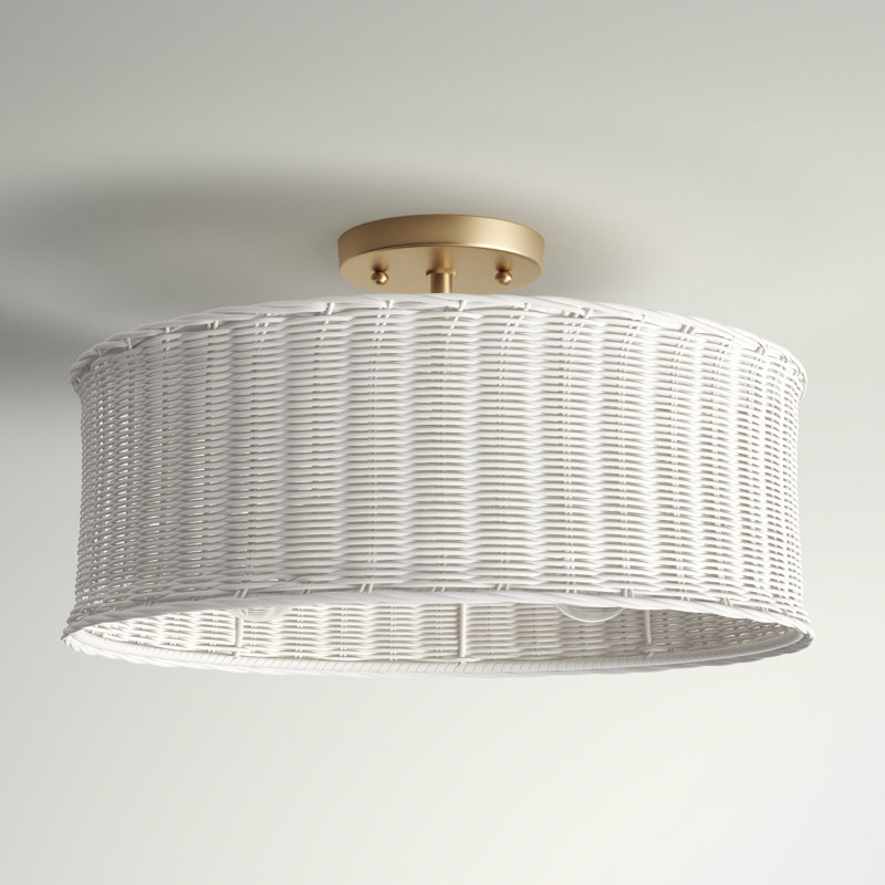 Cuthmore Wicker Semi Flush Mount, Brushed Champagne Bronze, White Wicker