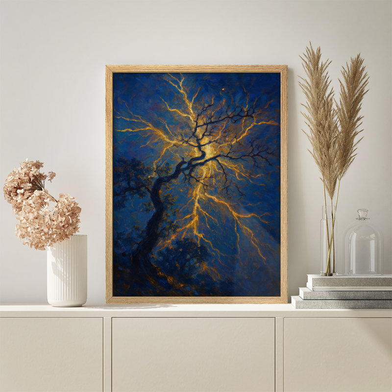 Reproduction d'art encadrée - arbre avec grève de la foudre, art mystique de la nature, décor contemporain ou éclectique