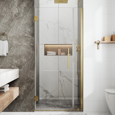 Porte de douche à charnière pivotante sans cadre 35-36 "x 74" noir mat, facile à nettoyer