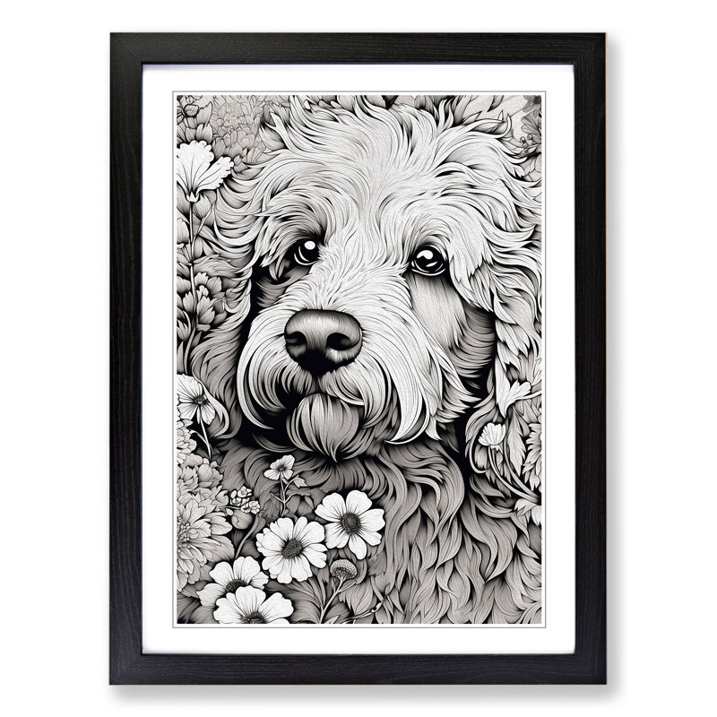 Labradoodle Line Art - Framed Print, 34cm H x 25cm W x 2cm D, Black Framed