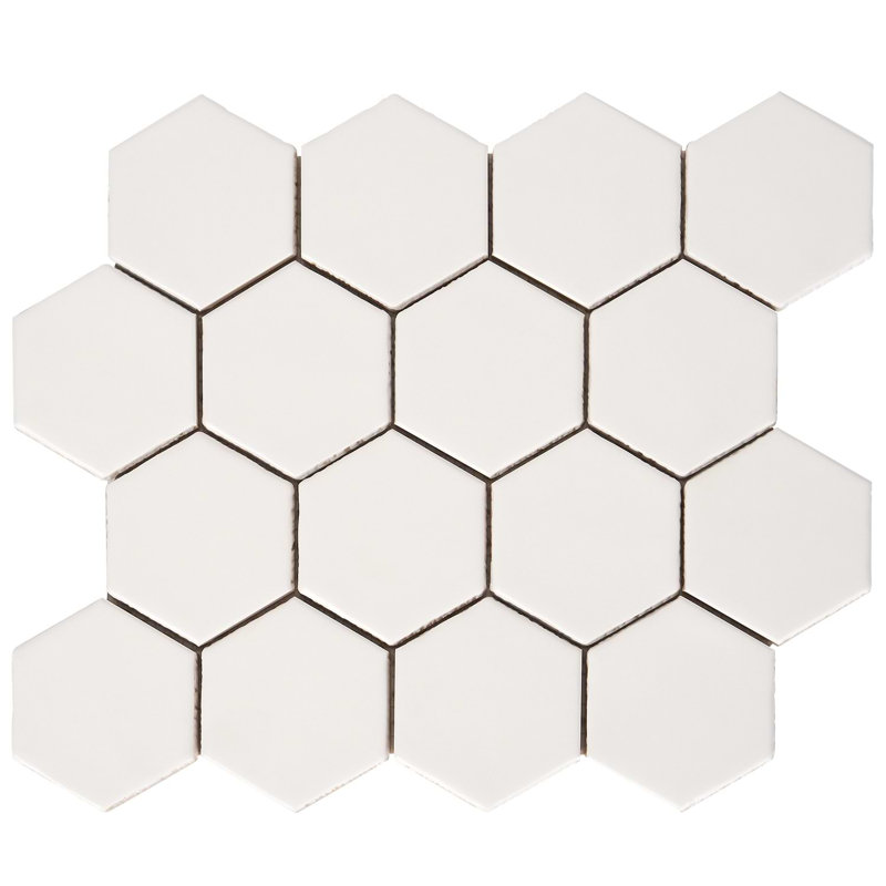 Meadowmere 3" Hexagon Matte Ceramic Tile, Cement White
