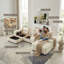 Canapé modulaire moderne en U en velours côtelé 4 places avec 2 repose-pieds et rangement pour les accoudoirs - beige-1630993050