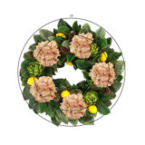 31" Magnolia Leaf Wreath With Hydrangeas, Lemons, Artichokes And Pinecones