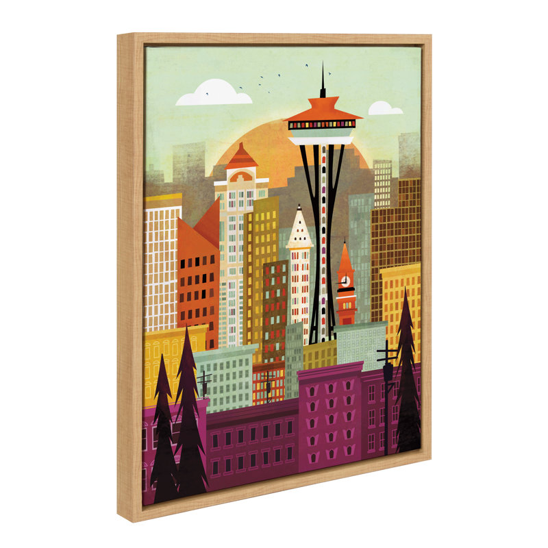 «Seattle Skyline» par Amber Leaders, reproduction d'art sur toile encadrée, Naturel, 18 po x 24 po