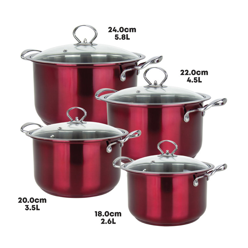 SQ Professional Gems Stainless Steel Pot Set, Ruby